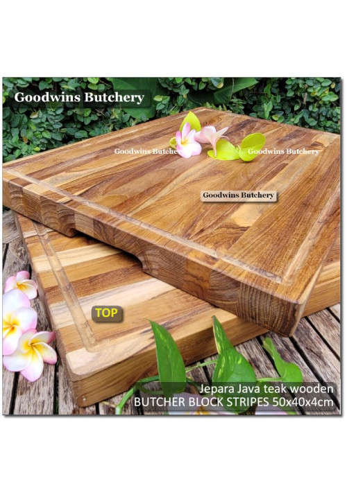 Cutting board butcher block STRIPES RECTANGLE 50x40x4cm +/- 4kg talenan kayu jati Jepara